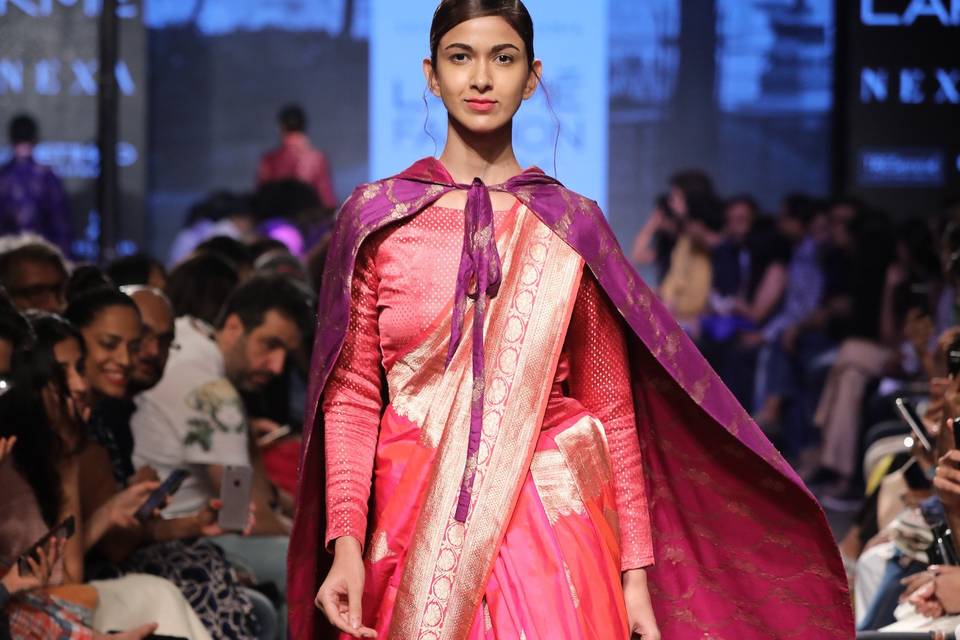 Pink banarasi & purple cape