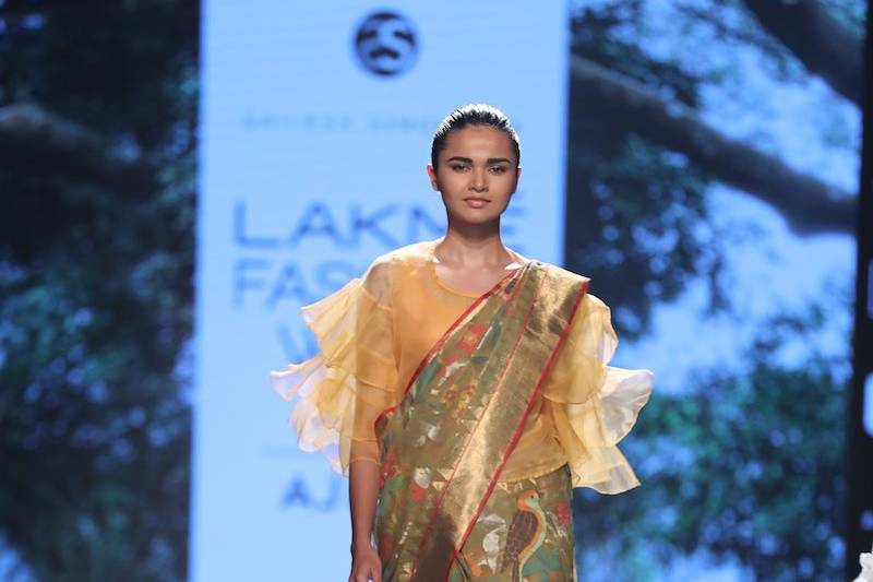 Lfw grey & yellow khadi sari