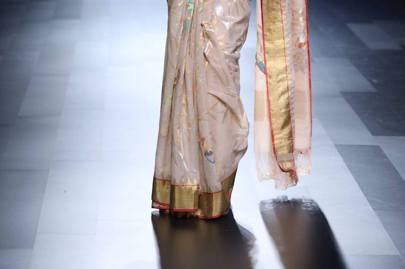 Lfw beige & mint khadi sari