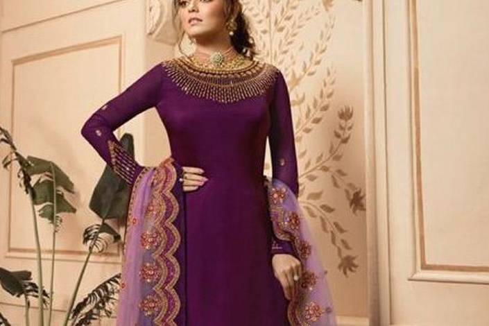 Wine Embroidered Palazzo Suit