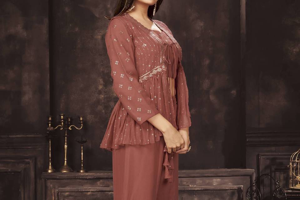 Brown Sequins Sharara set