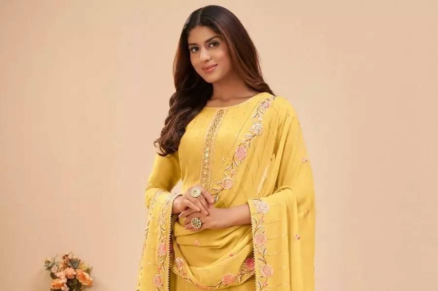 Yellow Georgette Palazzo Suit