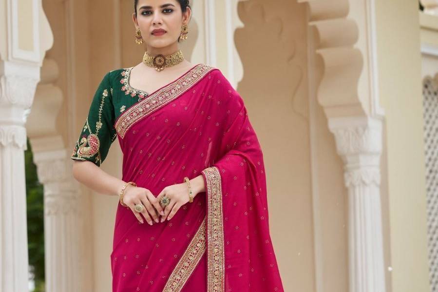 Dark Pink Sequins saree