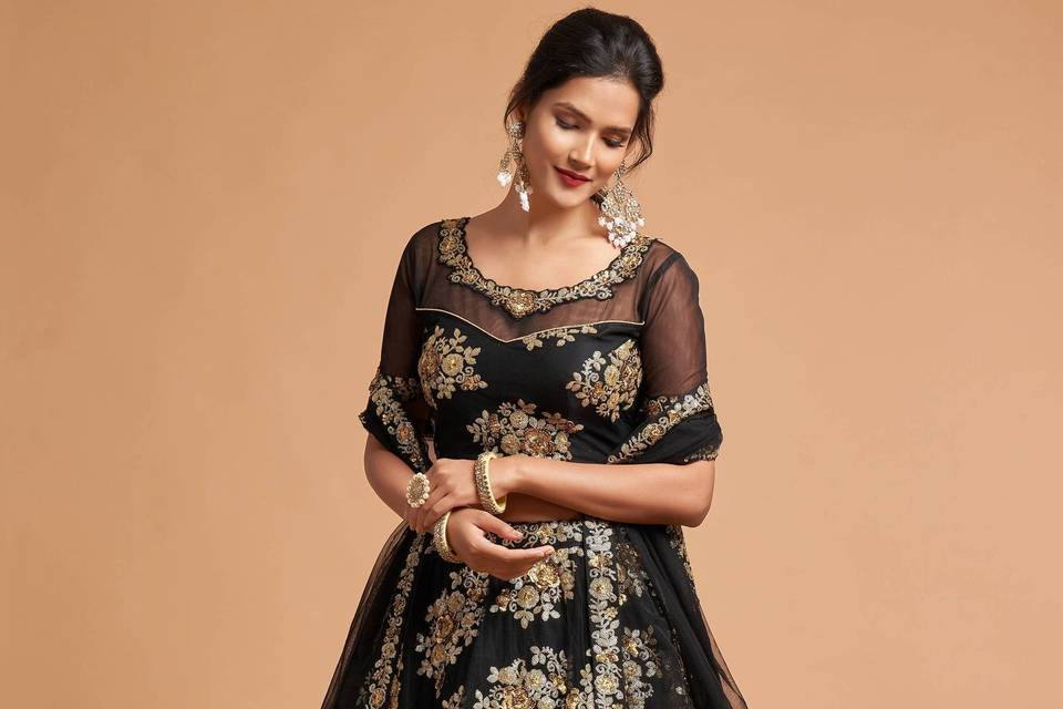 Black Zari Embroidery Lehenga