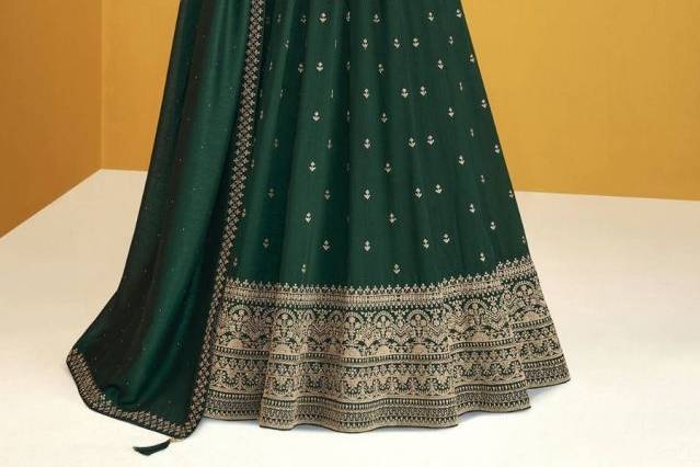 Green Silk Long Anarkali Gown