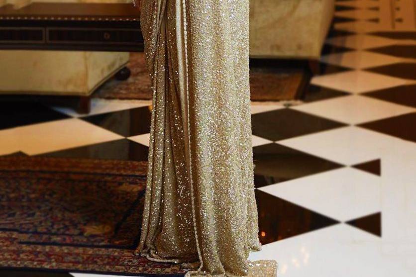 Golden Sequins Georgette saree