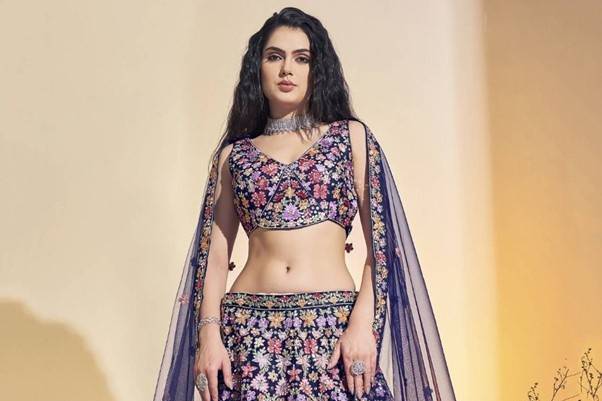 Blue hand work lehenga