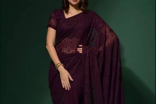 Wine Color Party Wear Saree