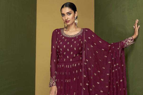 Maroon Georgette Palazzo Suit