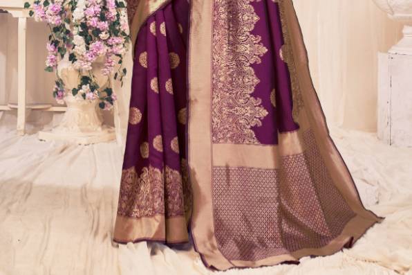 Wine Banarasi Silk Saree