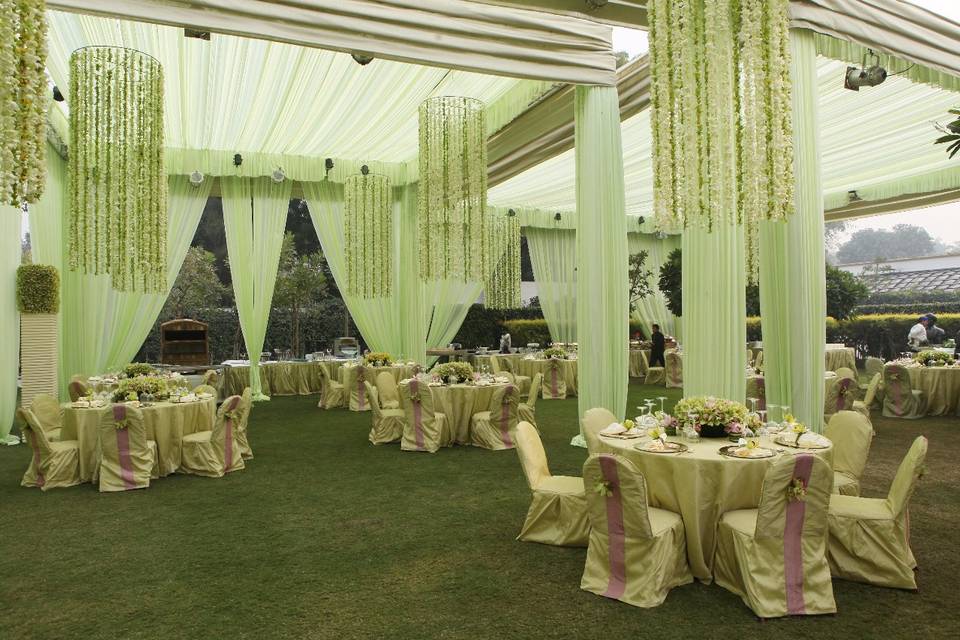 Wedding decor and seating setup