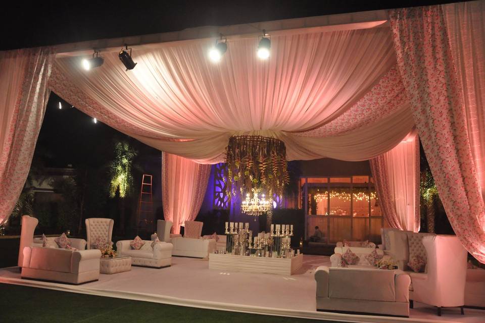 Wedding decor and seating setup