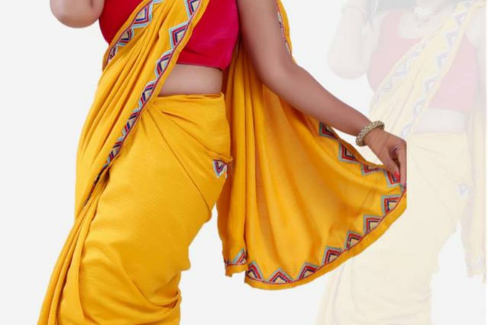 Handwork Yellow Saree with con