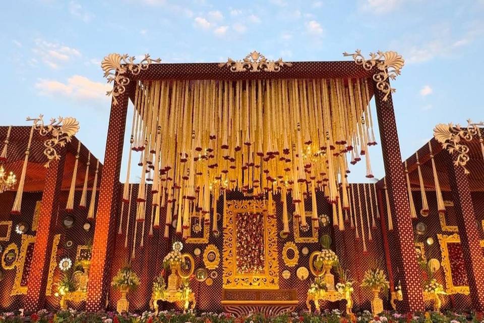 Front View Red Elegant Mandap