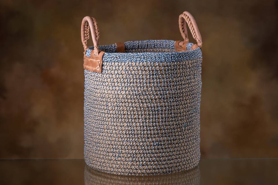 Copy of Natural Jute with Indigo and White Detailling Laundry- Multiurpose  Basket 1