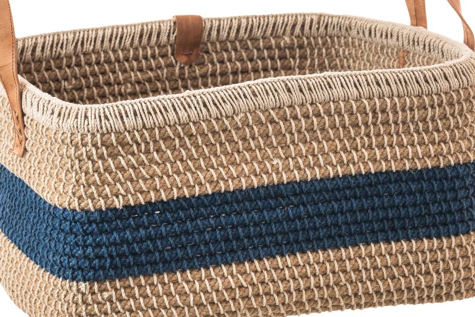 Jute Midnight Blue Stripe  Rectangular Basket 3 16x11x9LB999958