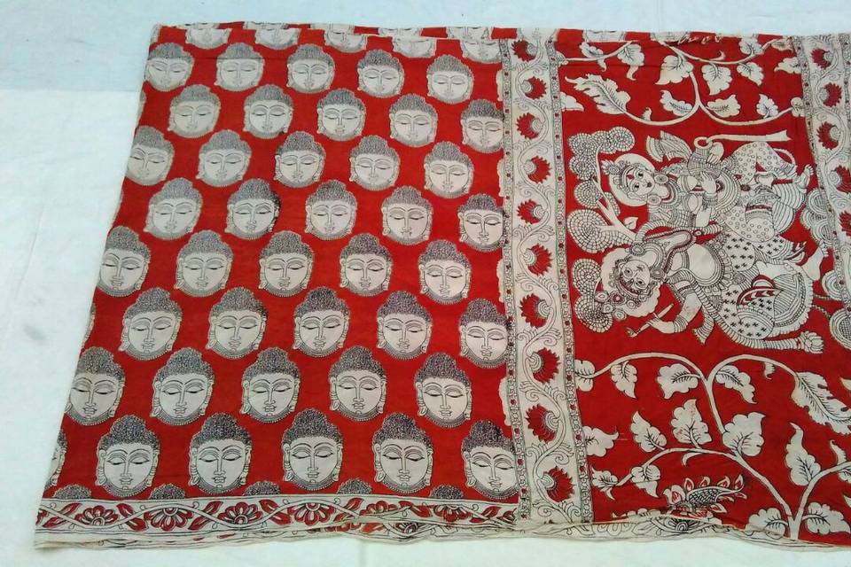 Kalamkari red saree