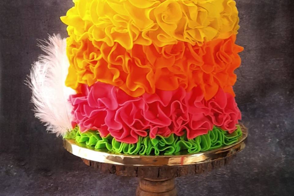 Rainbow ruffle cake