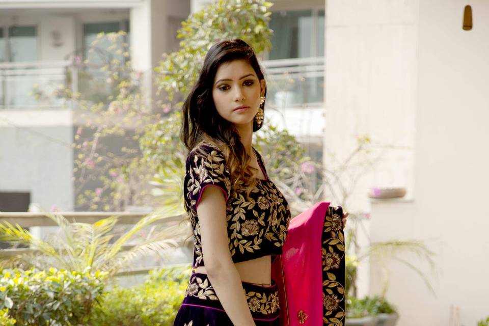 Violet velvet lehenga