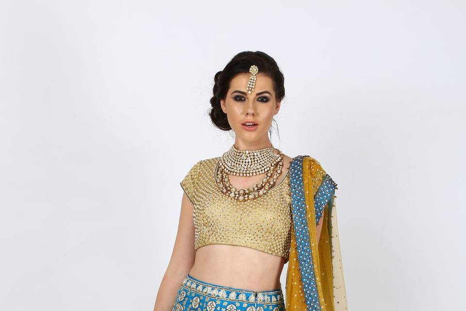 Blue and Yellow Bridal Lehenga