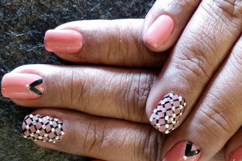 Pink & Cushion bejewled nails