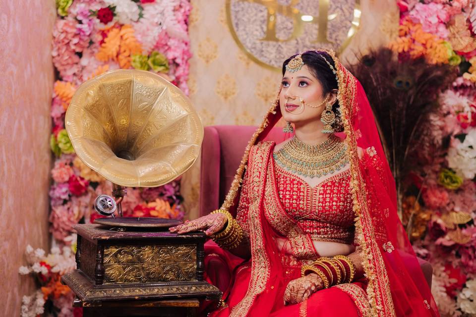 Indian bride with gramophone