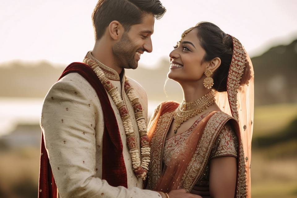 Indian Bride and Groom Embraci