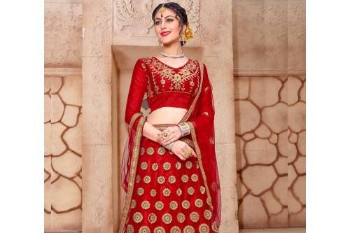 GREEN EMBROIDERED NET SEMI STITCHED LEHENGA Manufacturer Supplier from Surat  India