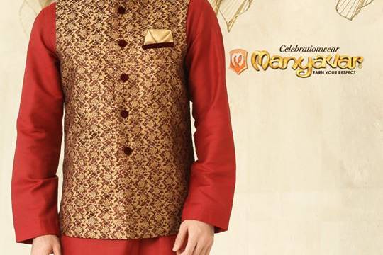Buy MANYAVAR Green Jacquard Art Silk Regular Fit Men's Nehru Jacket |  Shoppers Stop