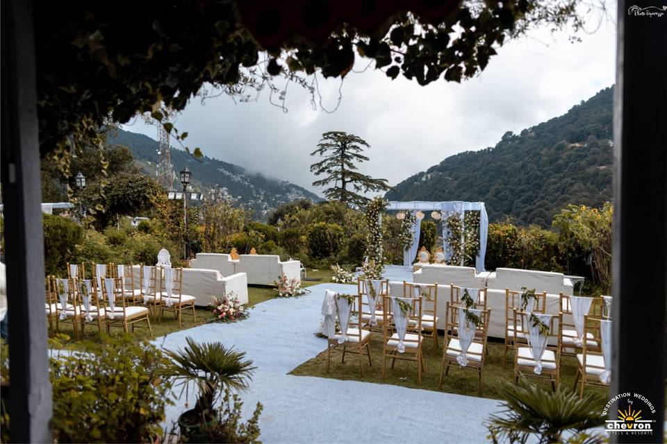 Mandap with lake backdrop