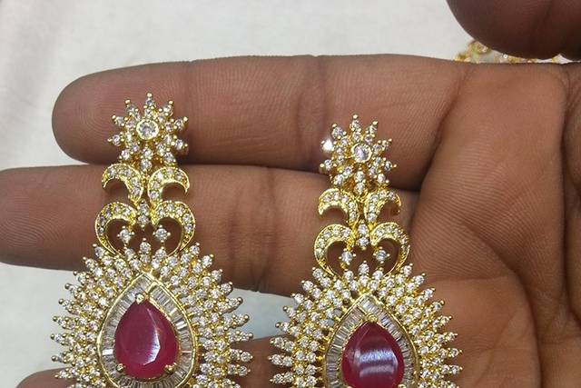 Light Weight Diamond Earrings Design Ruby White Dazzling Imitation Jewellery  ER23755