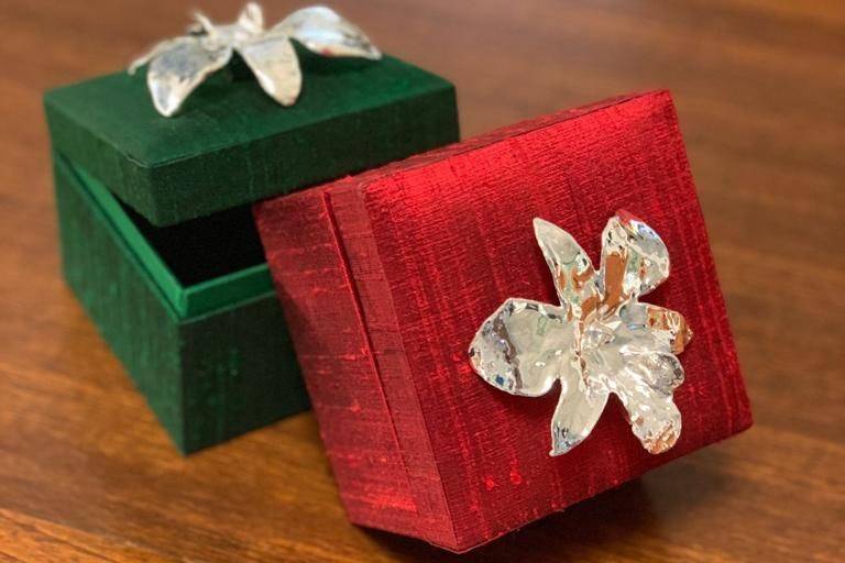 Silk boxes with silver orchid