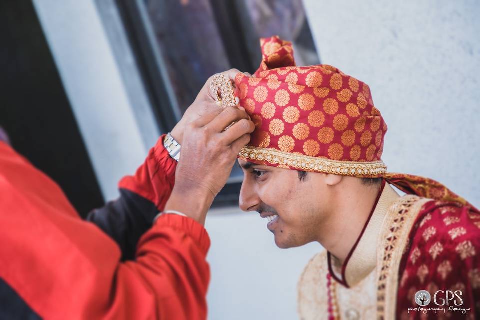 Groom getting ready