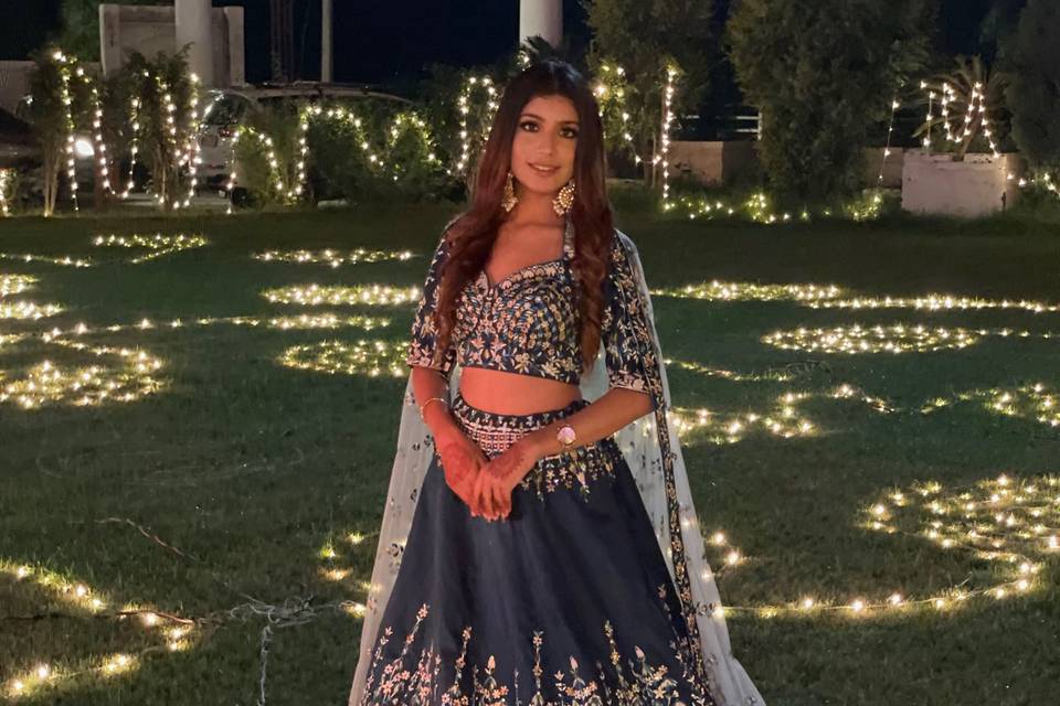 Navy Blue Silk Lehenga