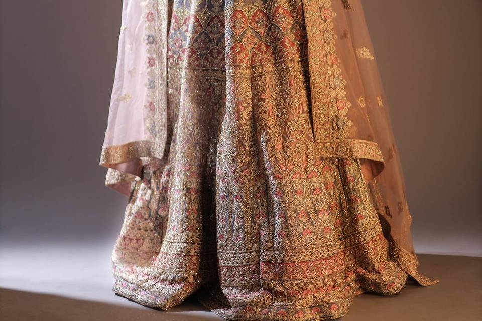 Pastel Peach Raw Silk Lehenga