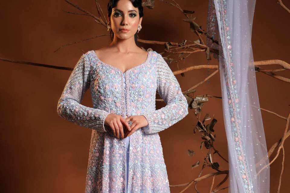 Purple Net Sharara Suit