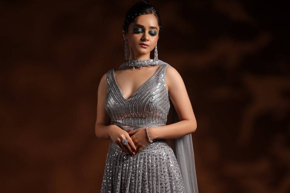 Steel Grey Net Lehenga