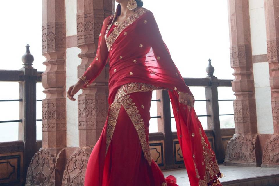 Red aari tari saree and blouse