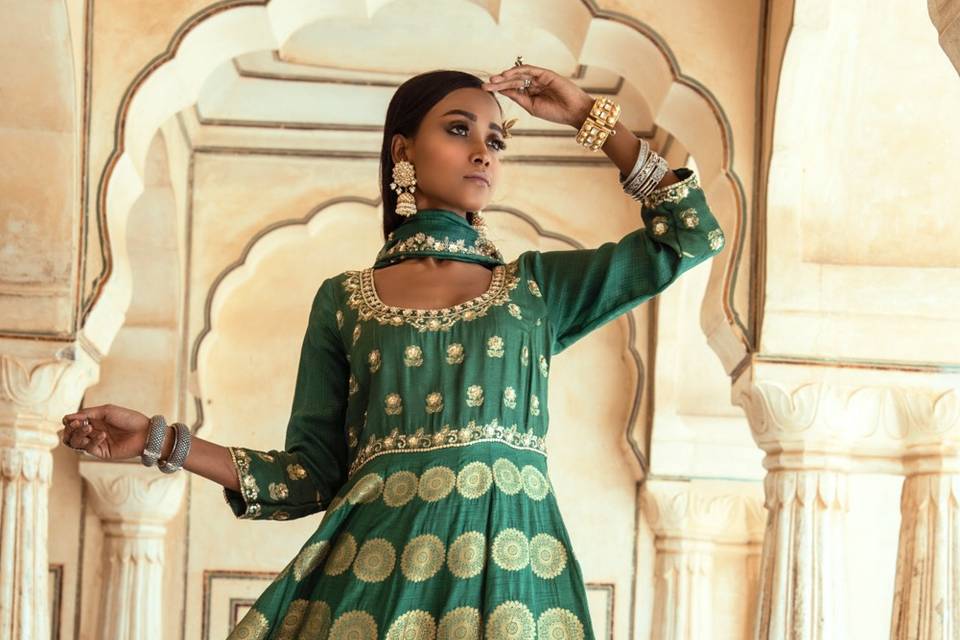 Green banarsi anarkali