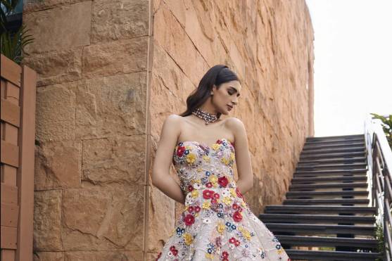 Vedikay Gown in beige organza