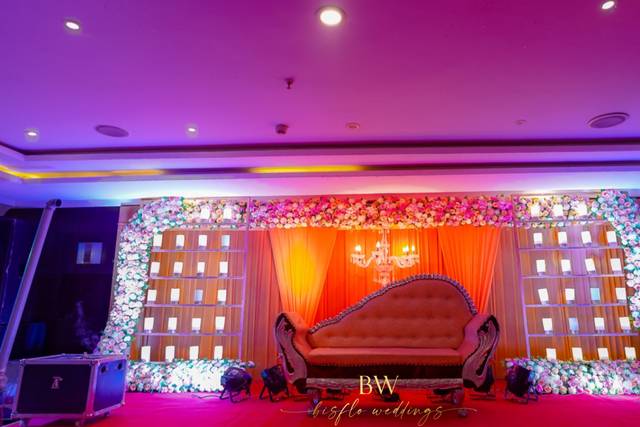 A beautifully lit peach stage