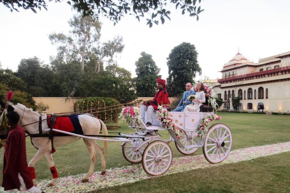 Bridal entry on Horse Cart