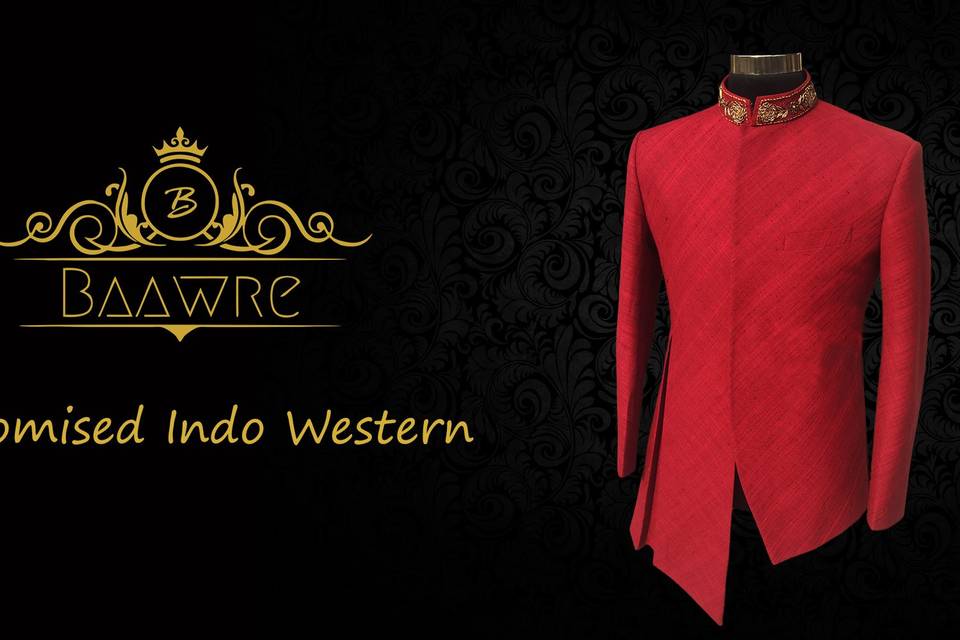 Red khadi silk indowestern