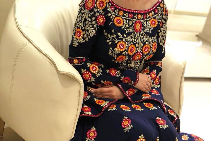 Navy Blue Floral Embroidery on Gown