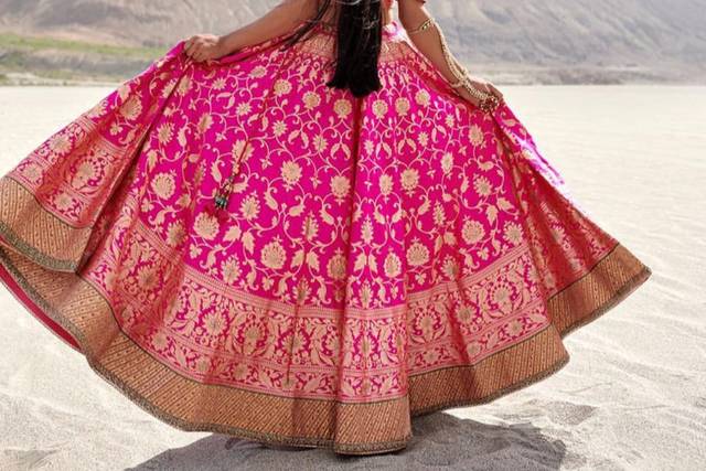 Buy Fuchsia & Orange Daya Zardozi Embroidered Lehenga Set Online - RI.Ritu  Kumar International Store View