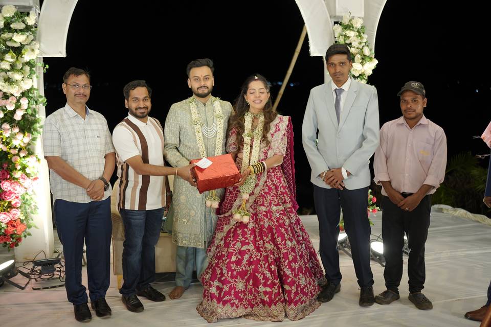 Team giving gift