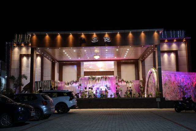 Function hall entrance at night