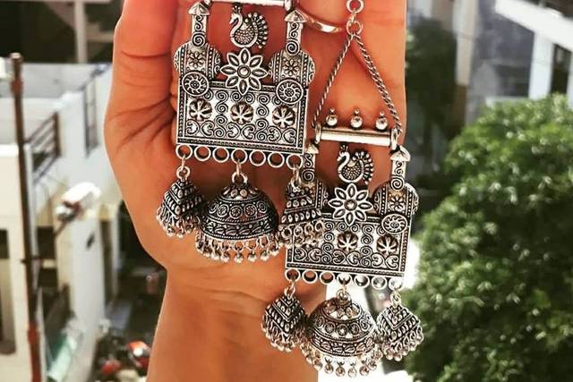 Flipkart.com - Buy Jewllex Oxidised silver antique Drop Earrings Crystal  Alloy Earring Set Online at Best Prices in India