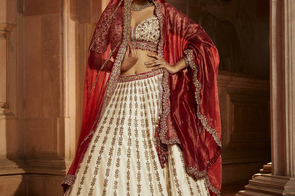 IVORY TAFFETA BRIDAL LEHENGA