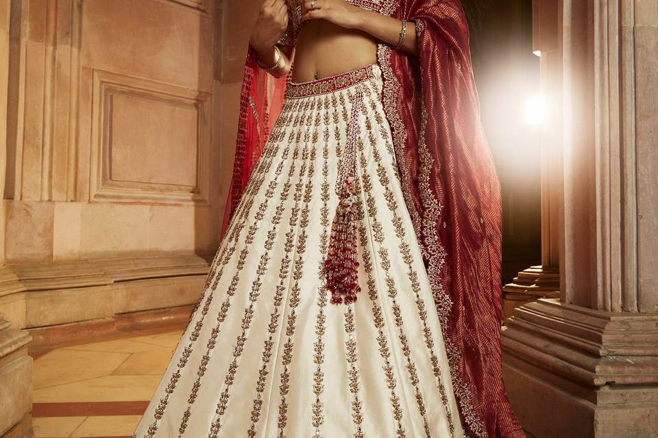 IVORY TAFFETA BRIDAL LEHENGA